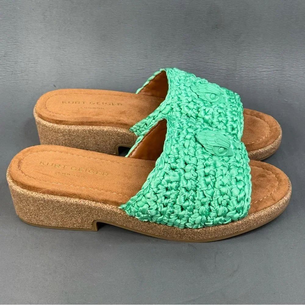 Women’s Kurt Geiger London Eagle Crochet Cork Slide Sandals shoes size 9.5 (40)